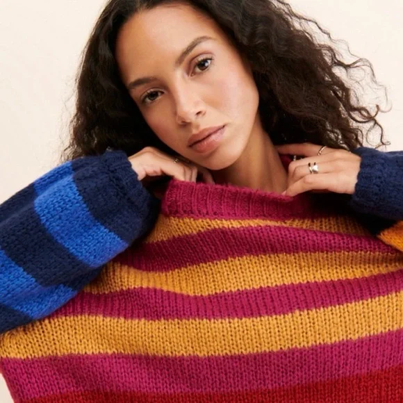 Luna Colorful Colorful 
Stripes Sweater 
W/ balloon sleeves 
NWOT
Color- multi - Picture 2 of 10